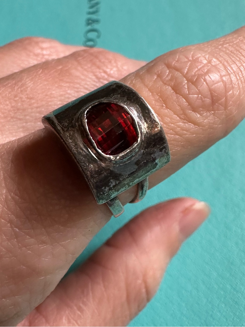 Vintage Organic Form Modernist Sterling And Garnet Ring